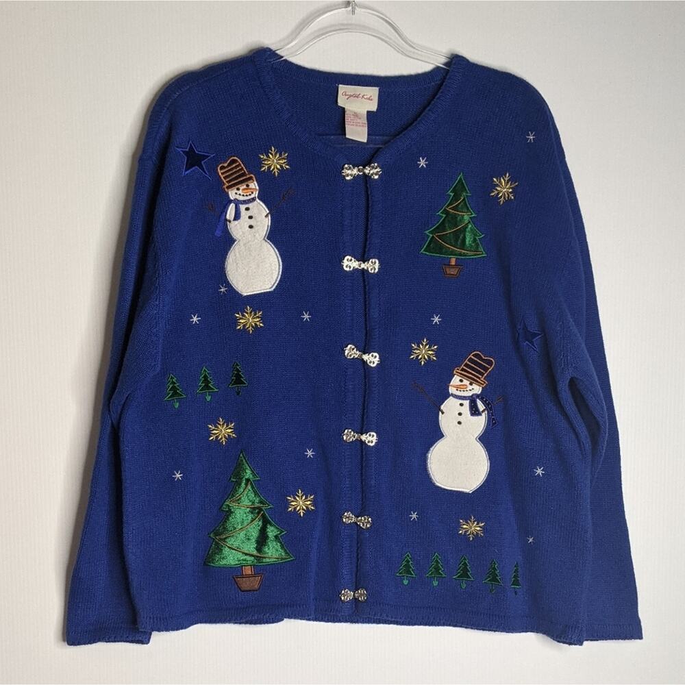 Vintage Crystal Kobe Christmas Winter Cardigan Sweater Embroidery and Patches